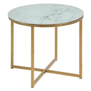 ACT NORDIC Alisma hjørnebord - hvid/guld marmorpapir/metal, rund (Ø50)